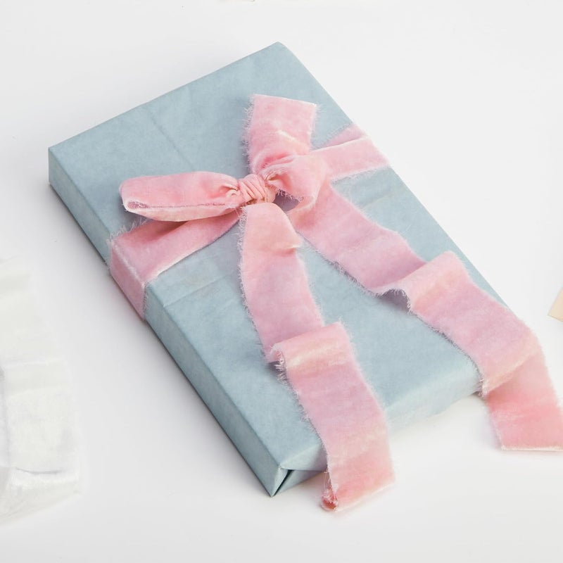 Keypan Dusty Pink Velvet Ribbon for Gift Wrapping 1-1/2 Inch Wide Handmade Fringe Fabric Ribbons for Christmas Decorations, Baby Shower, Flower Bouquet, 3 Ydars - Image 3
